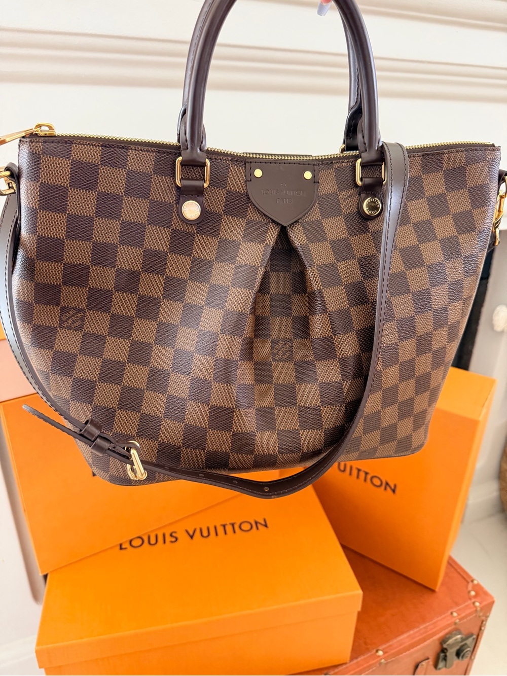 Louis Vuitton Damier Ebene Checker Satchel in Brown
